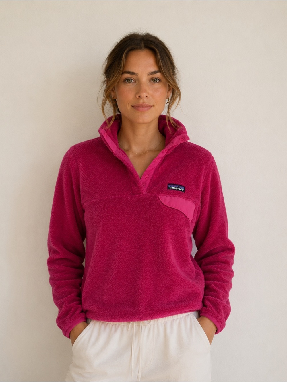 Patagonia is sz XS Women's Re-Tool Snap-T® Pullover pink with pocket VGUC